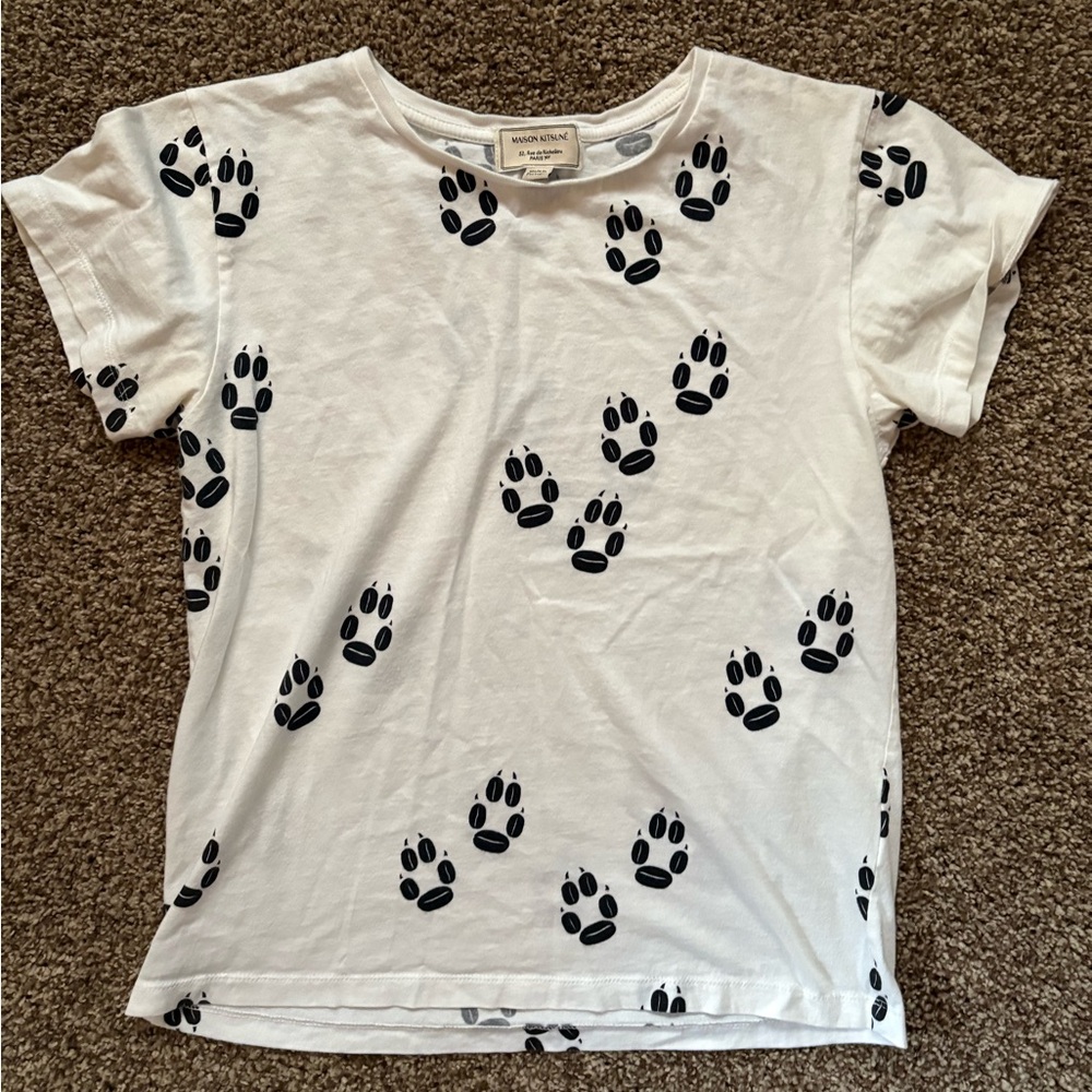 Maison Kitsuné White and Black Pawprint T-shirt, 100% Cotton, Small